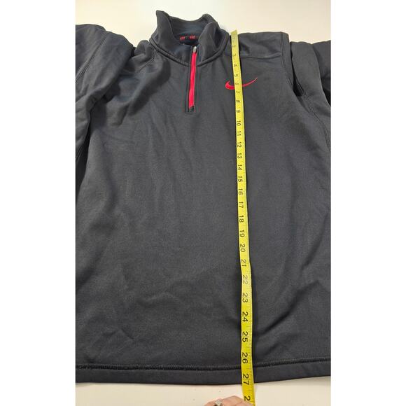 Nike thermafit size L men's 1/4 zip pullover sweater warm black red swoosh ^* - Picture 8 of 8